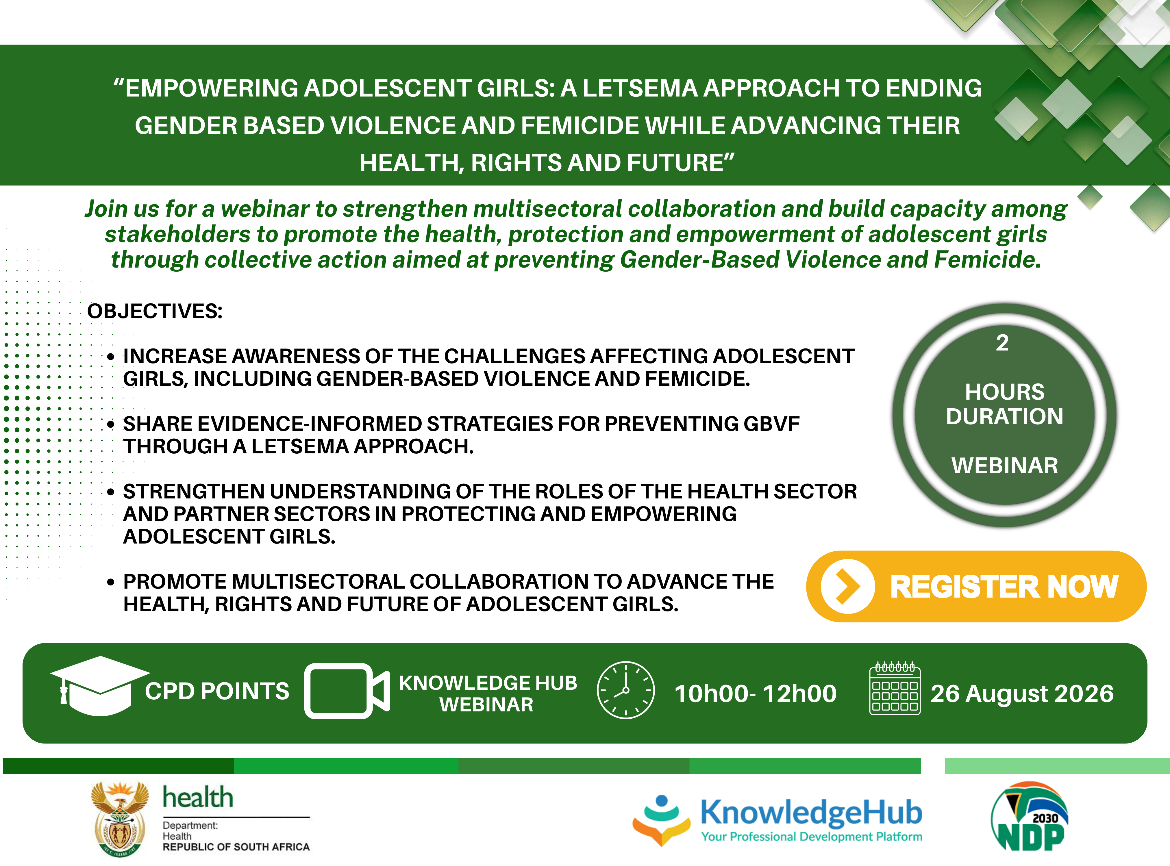 Empowering Adolescent Girls: A Letsema Approach to Ending Gender-Based Violence and Femicide while Advancing Their Health, Rights and Future.